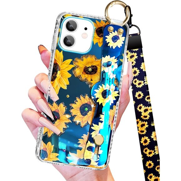 Sunflower phone case with Wrist Strap for iPhone XR Lanyard Girls Women - Picture 2 of 7
